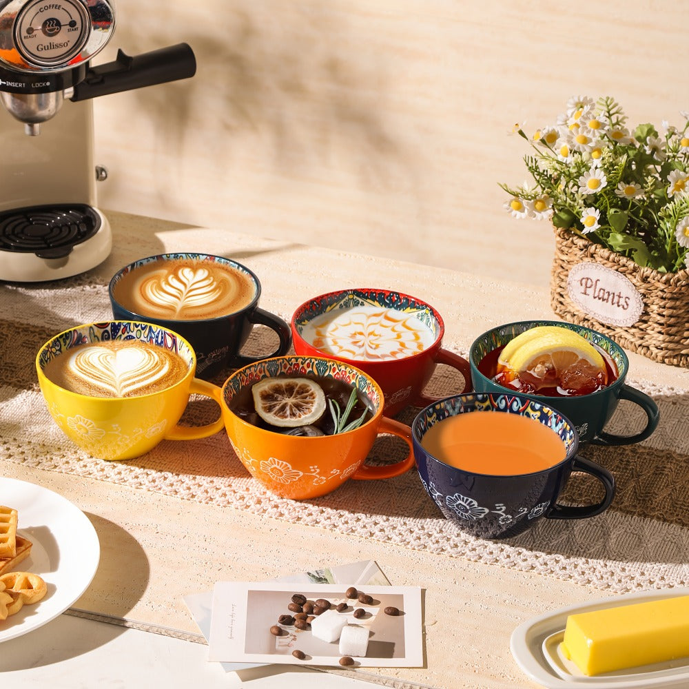 Bohemian Ceramic Coffee Mugs Set of 6 – 15 Oz Large Capacity Breakfast Mug – Microwave Safe for Hot & Cold Drinks – Unique Boho Drinkware Gift for Halloween, Thanksgiving & Christm - product image 6