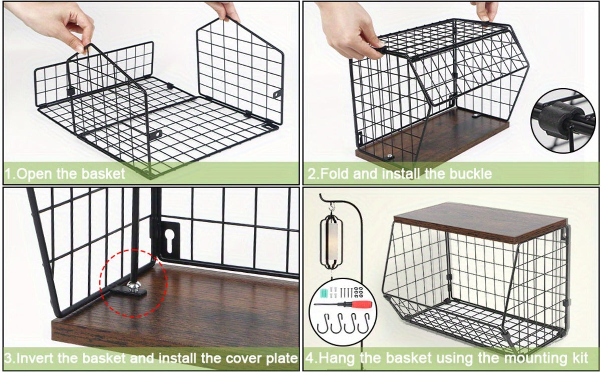 Stackable Metal Wire Fruit Basket with Lid – 1 or 2-Tier Hanging Kitchen Pantry Storage Bin, Wall-Mounted or Countertop Vegetable Organizer for Potato, Onion & Produce, Black - product image 18
