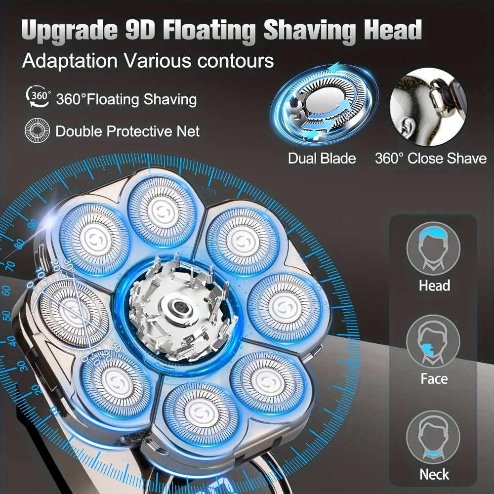 9D Floating Head Electric Razor for Bald Men 5-in-1 Grooming Kit Beard Trimmer Nose Hair Trimmer Facial Cleanser Body Groomer USB Rechargeable Cordless Shaver for Home Travel - product image 4