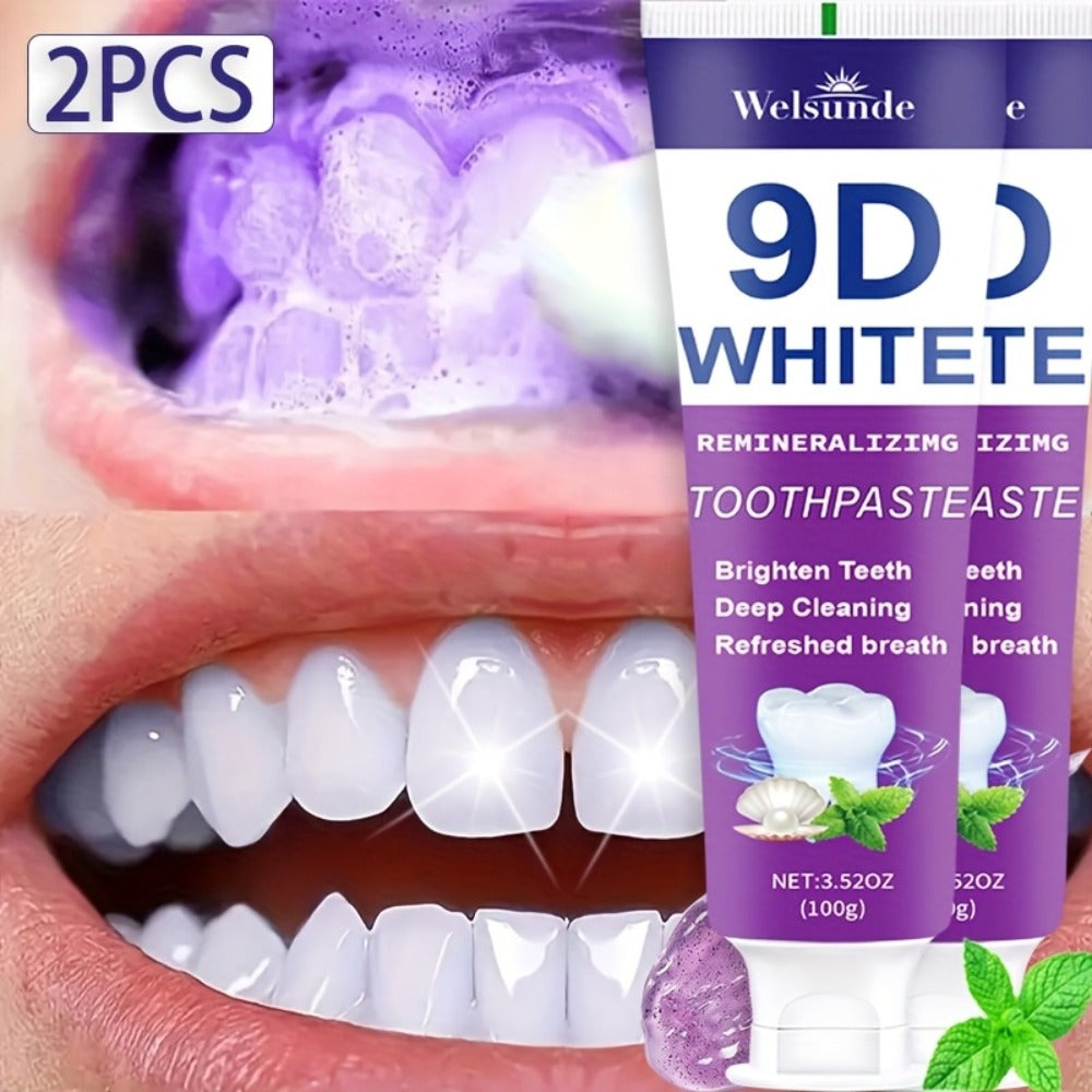 Purple Toothpaste 2pcs Hydroxyapatite Whitening Deep Cleaning European Formula Mint Flavor Fresh Breath Gentle on Gums Travel Size 100g Oral Care Gift for Women Men Sensitive Teeth - product image 2