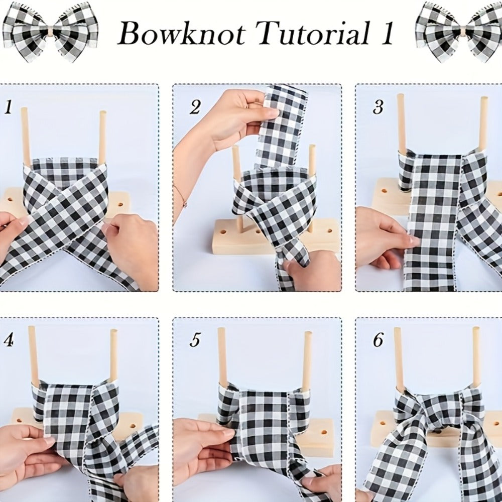 9-Piece Wooden Wreath & Bow Maker Crafting Tool Set, DIY Floral Wreath Molds with Wooden Sticks Rope Checkered Fabric, Party Decoration Craft Supplies for Holiday - product image 11