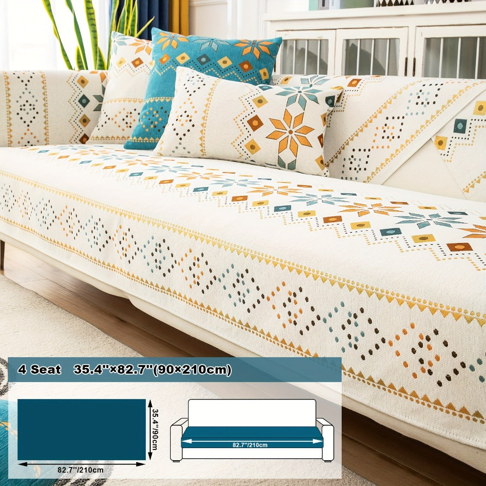 Bohemian Chenille Sofa Cover | Geometric Print Non-Slip Couch Slipcover, Thick Plush Boho Style, 1 to 4 Seat, Armrest & Backrest, Machine Washable, Sectional Sofa Protector - product image 36