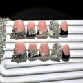 Short Press On Nails Black French Tip 10pcs Duckbill Silvery Snake Full Diamond Shiny Stars Handmade Reusable UV Protected Salon Quality for Wedding Party Birthday Gift False Nails - product image 13
