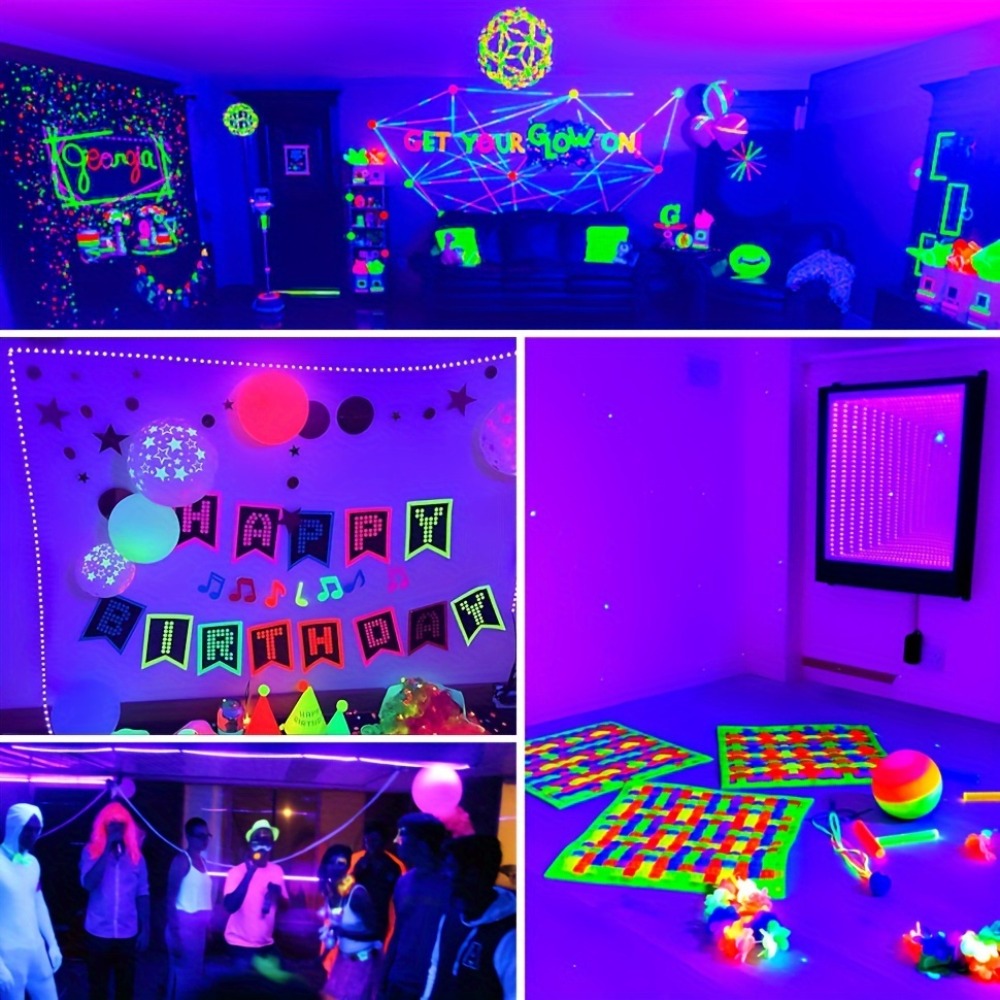 UV Black Light Bars & Strips 8-Piece Set – 385-400nm USB Powered 5V LED Blacklight for Glow Party, Halloween, Neon Party, Body Paint & Fluorescent Art (4x32cm + 4x250cm) - product image 10