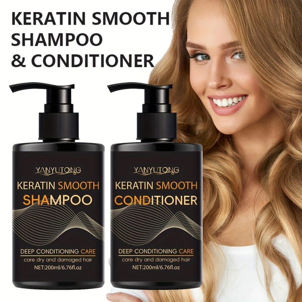 Professional Keratin Smoothing Shampoo and Conditioner Set 6.76oz Each – Repairs Color-Treated & Heat-Damaged Hair, Prevents Breakage Split Ends & Frizz, Deep Moisturizing for All  - product image 8