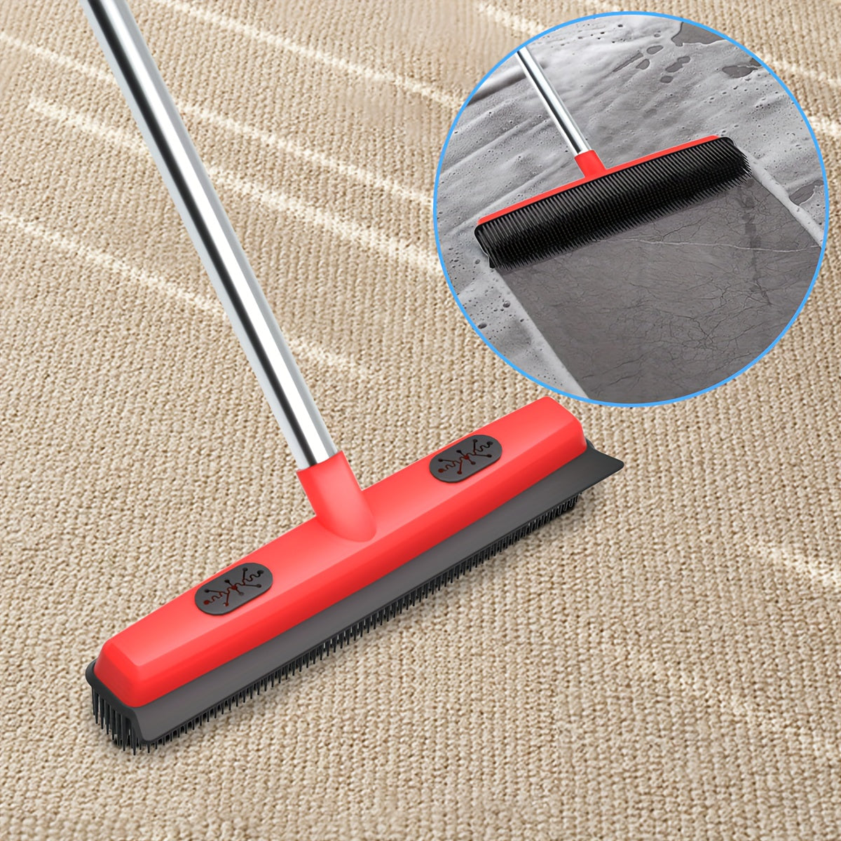 Pet Hair Removal Broom 2-in-1 Silicone Rubber Bristle Broom & Squeegee | Anti-Static Pet Fur Cleaner for Carpet, Hardwood & Tile Floors, Ideal for Dogs & Cats