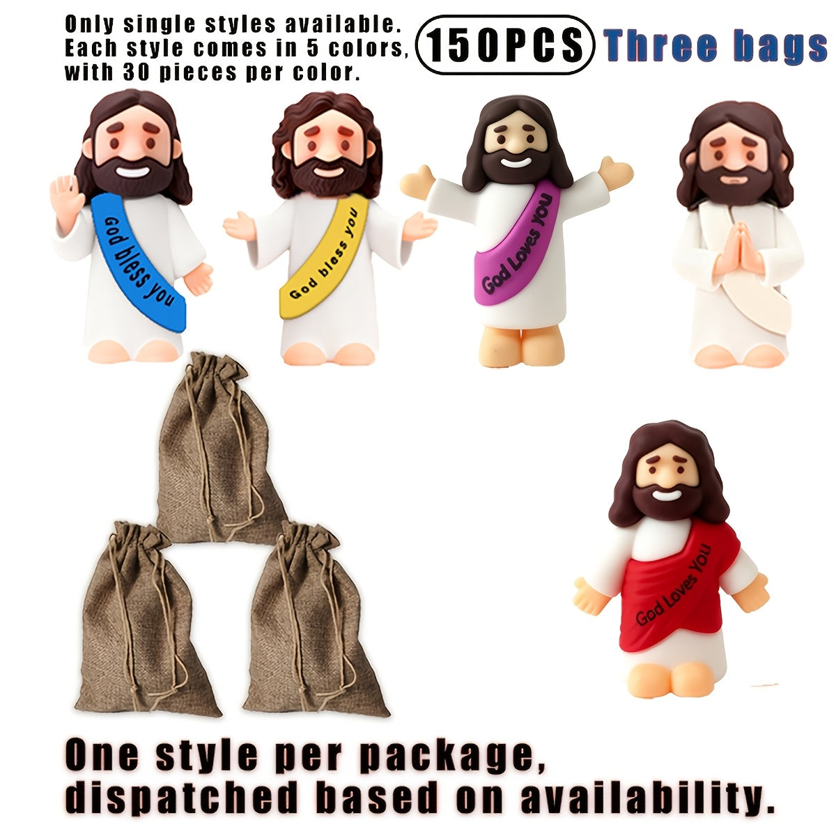 Bulk Mini Jesus Statue Set 50/100/150pcs | Religious Figurine Decorations 5 Assorted Colors, Vase Filler Home Decor Party Favors Christian Gift for Christmas Easter Thanksgiving Church Events