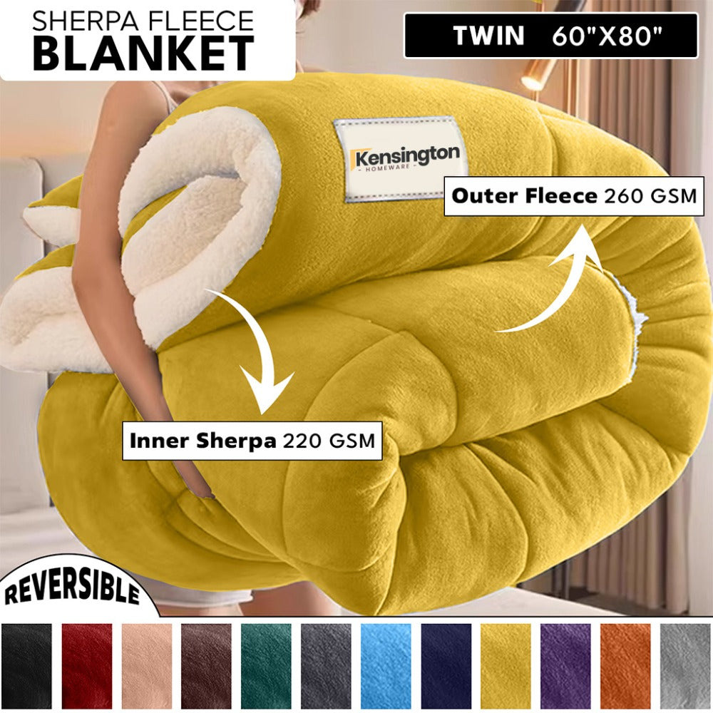 480GSM Sherpa Fleece Blanket – Double-Sided Heavy Warm Throw for Couch, Bed & Travel, Reversible All Season, 13 Colors, 3 Sizes - product image 60
