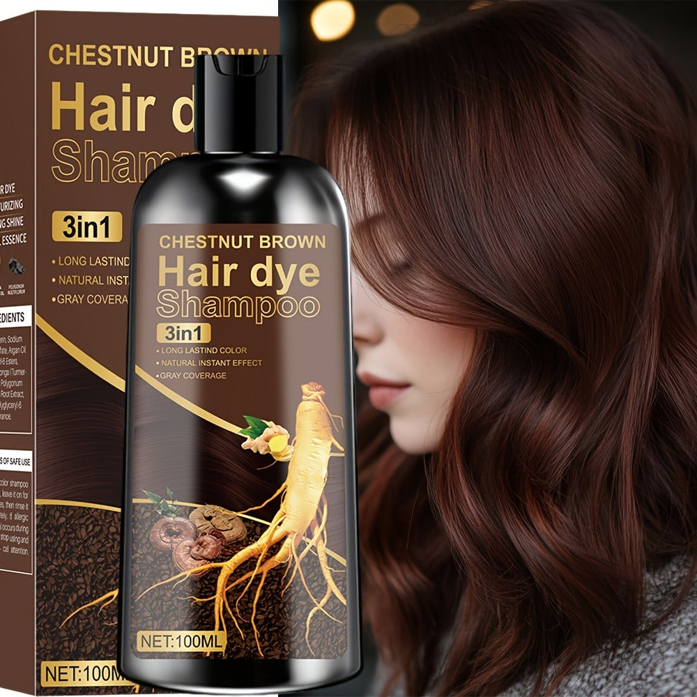 Plant Extract Hair Coloring Shampoo 100ml 3.38oz | Deep Moisturizing Scalp-Safe Gray & White Hair Coverage | Long-Lasting Botanical Color | Black Brown Chestnut Brown for Men & Wom - product image