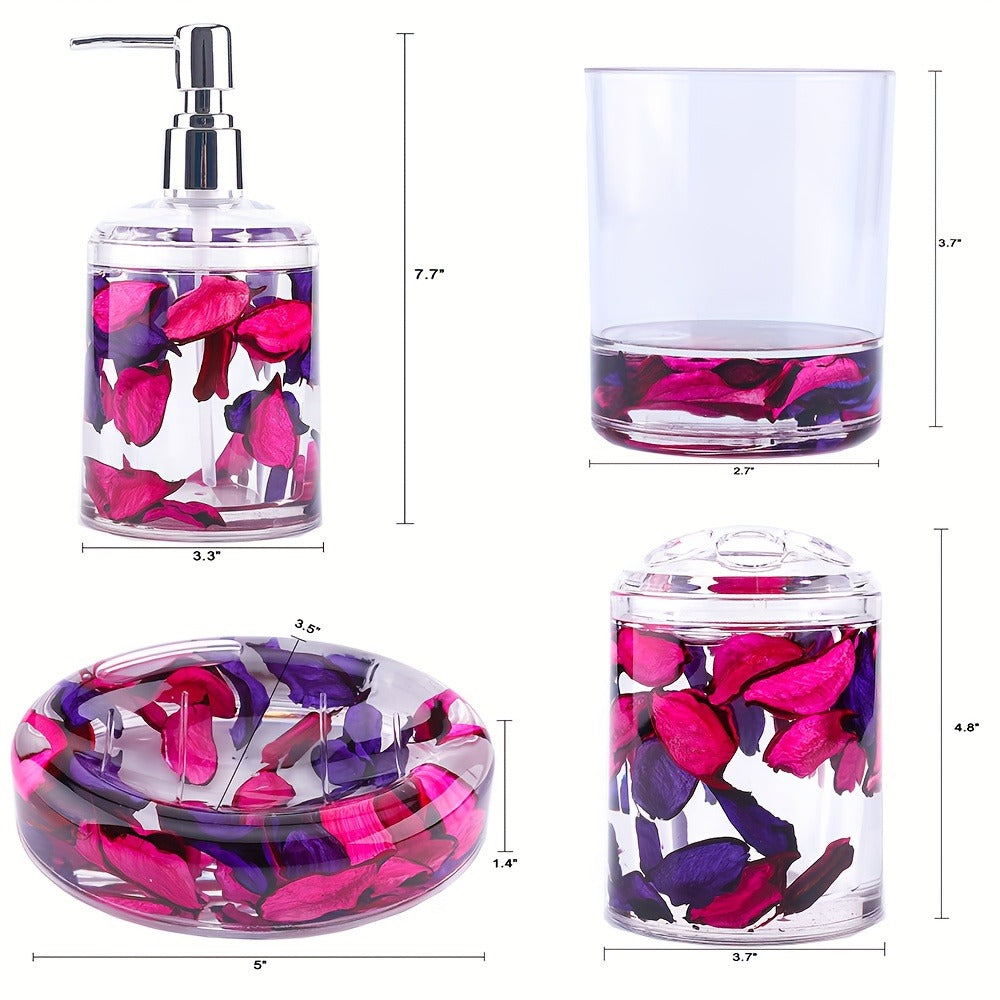 Bathroom Accessory Set 4-Piece 3D Floating Motion Acrylic Liquid Vanity Kit - Tumbler, Toothbrush Holder, Soap Dispenser & Soap Dish, Handcrafted Shell & Leaf Decor, Ocean Dolphin  - product image 12