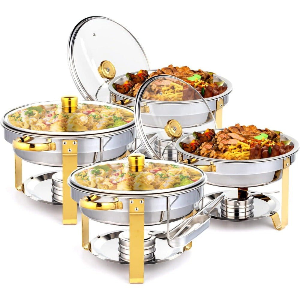Stainless Steel Chafing Dish Set Buffet Warmer with Food Trays Water Trays Fuel Holders Mirror Finish Gold Handles Commercial Catering Buffet Server - product image 7