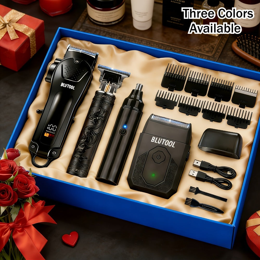 Hair Clipper & Trimmer Set 4-Piece for Men — Professional Barber Kit with Nose Trimmer, Detail Trimmer, Guide Comb, LED Display & USB Rechargeable, Home & Travel Grooming Gift - product image