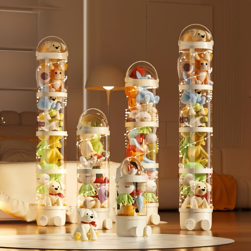 Transparent Toy Storage Bin 4-Layer Cylindrical Organizer for Stuffed Animals Dolls Plush Figurines - Dustproof Clear Display Bucket Easy Assembly for Kids Bedroom Living Room Play - product image 2