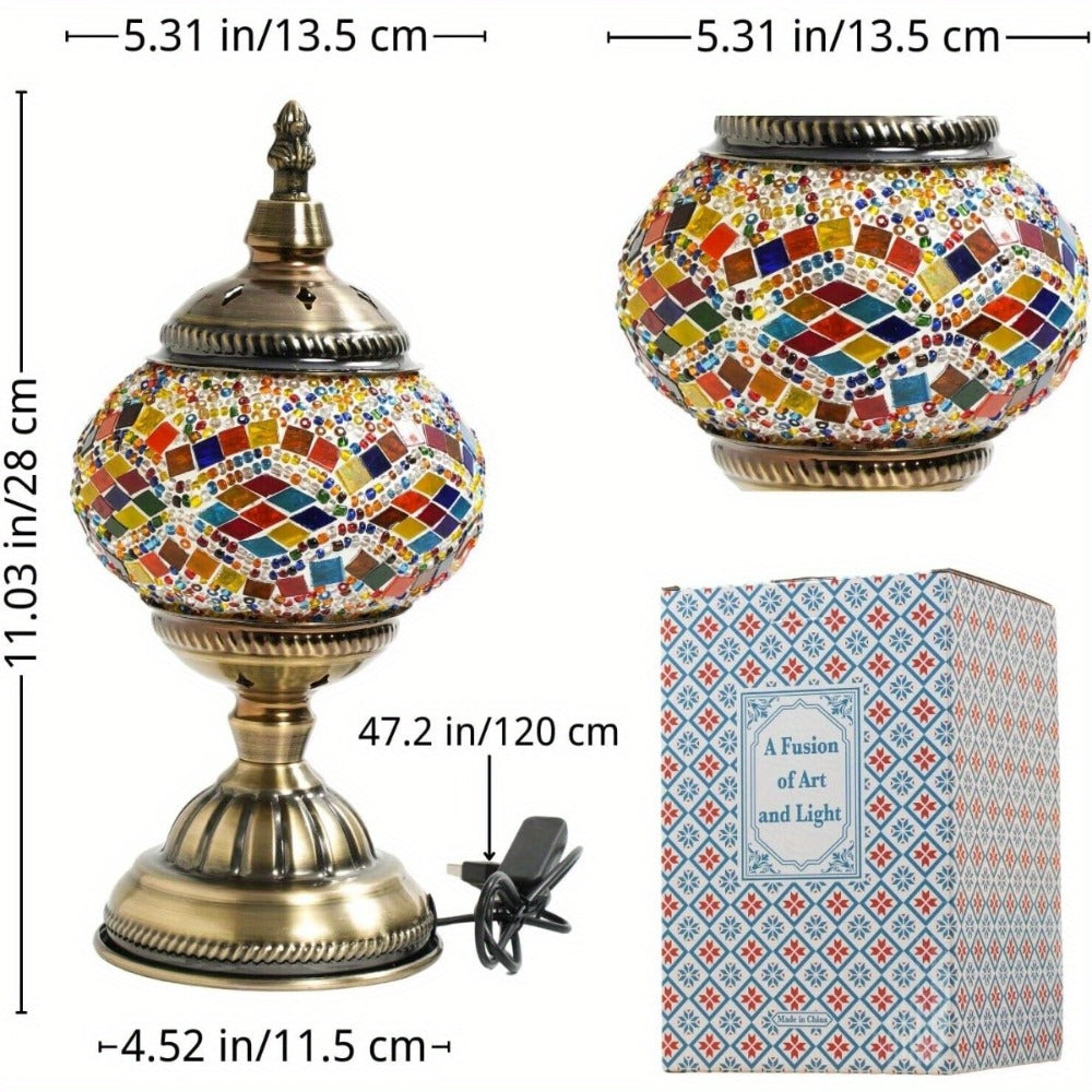 Mosaic Table Lamp Handcrafted Turkish Glass Bedside Lamp 3-Color Dimmable with Metal Base Bulb Included - product image 4
