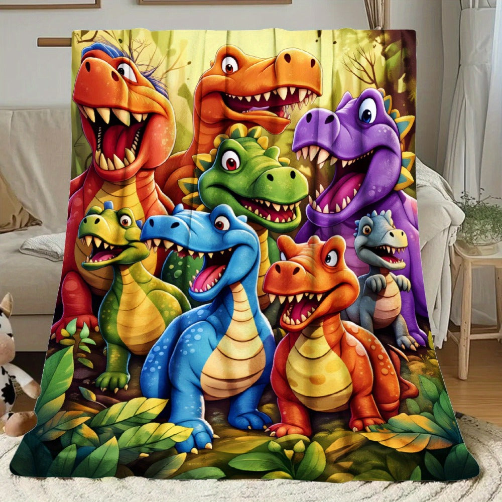 Dinosaur Print Flannel Throw Blanket – 250-300gsm Soft Lightweight Cartoon Dino Blanket for Kids, Couch, Bed & Travel, 5 Sizes - product image 2