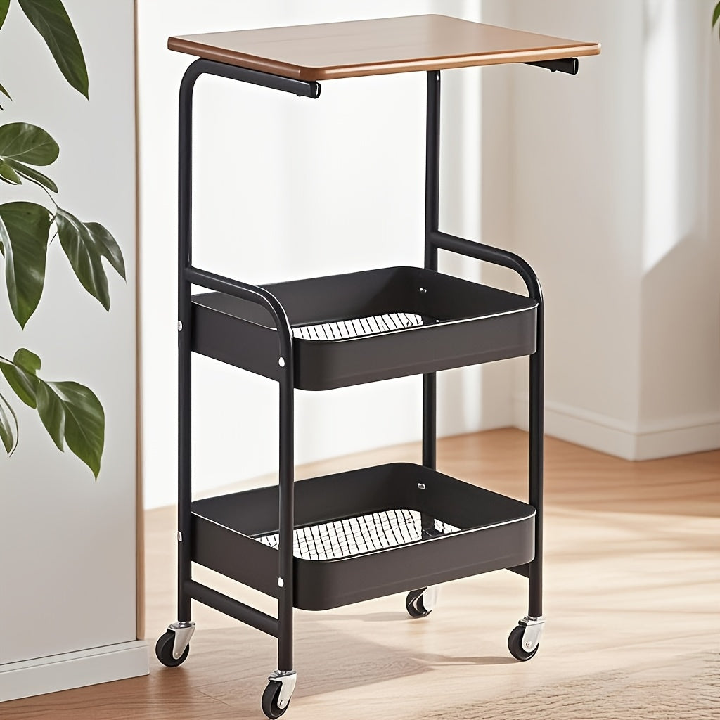 Three-layer Rolling Cart, Multi-functional Metal Storage Rack, Snack Rack, Durable Steel Frame, Portable Wheels, Suitable for Home or Office Use, Office - product image 3