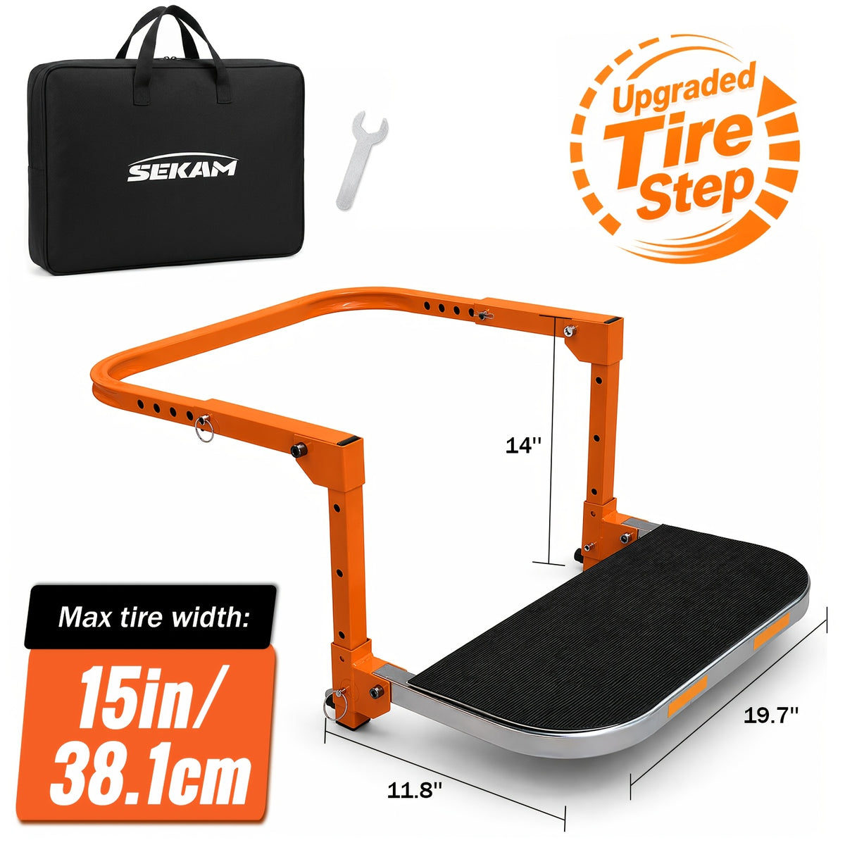 Heavy Duty Foldable Tire Step With Anti-Slip Texture, Adjustable Height, 300/650 LBS Load Capacity, Fits Tires Up To 13.5" & 15" Wide, Portable Roof Rack - product image 7