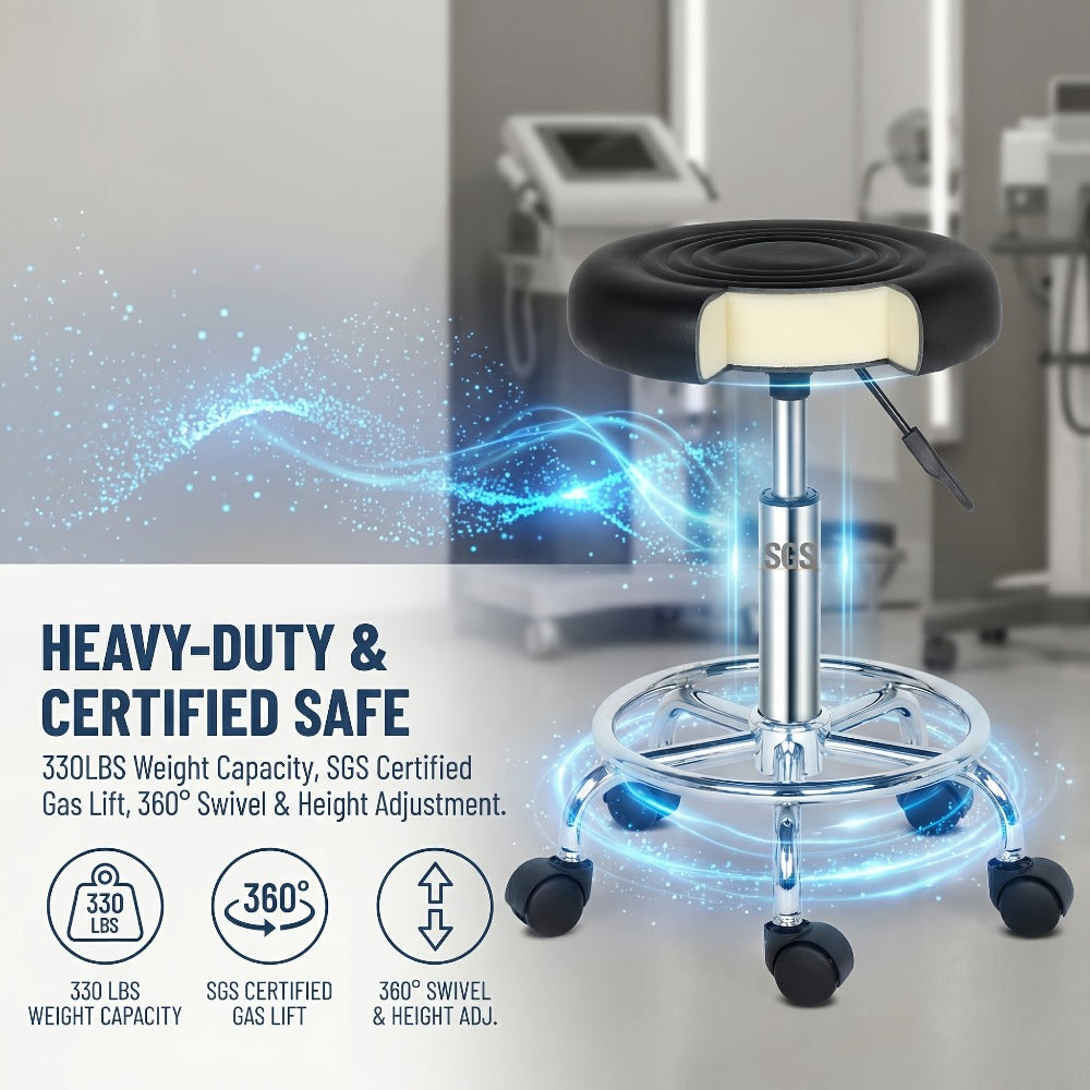 Round Padded Swivel Bar Stool 360° with Chrome Base - Adjustable Height Salon Kitchen Counter Stool for Nail Salon Beauty Studio Home Bar Reception, Black & White, 13"x24" - product image 10