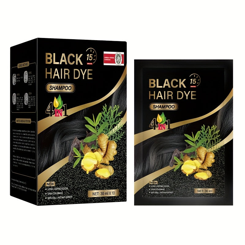 3-in-1 Hair Dye Shampoo Sachets Box of 10 Packs — Natural Color, Grey Coverage, Deep Cleansing, No-Mix Formula, Travel-Friendly Individual Packaging for Women & Men, Black Brown Ch - product image 15
