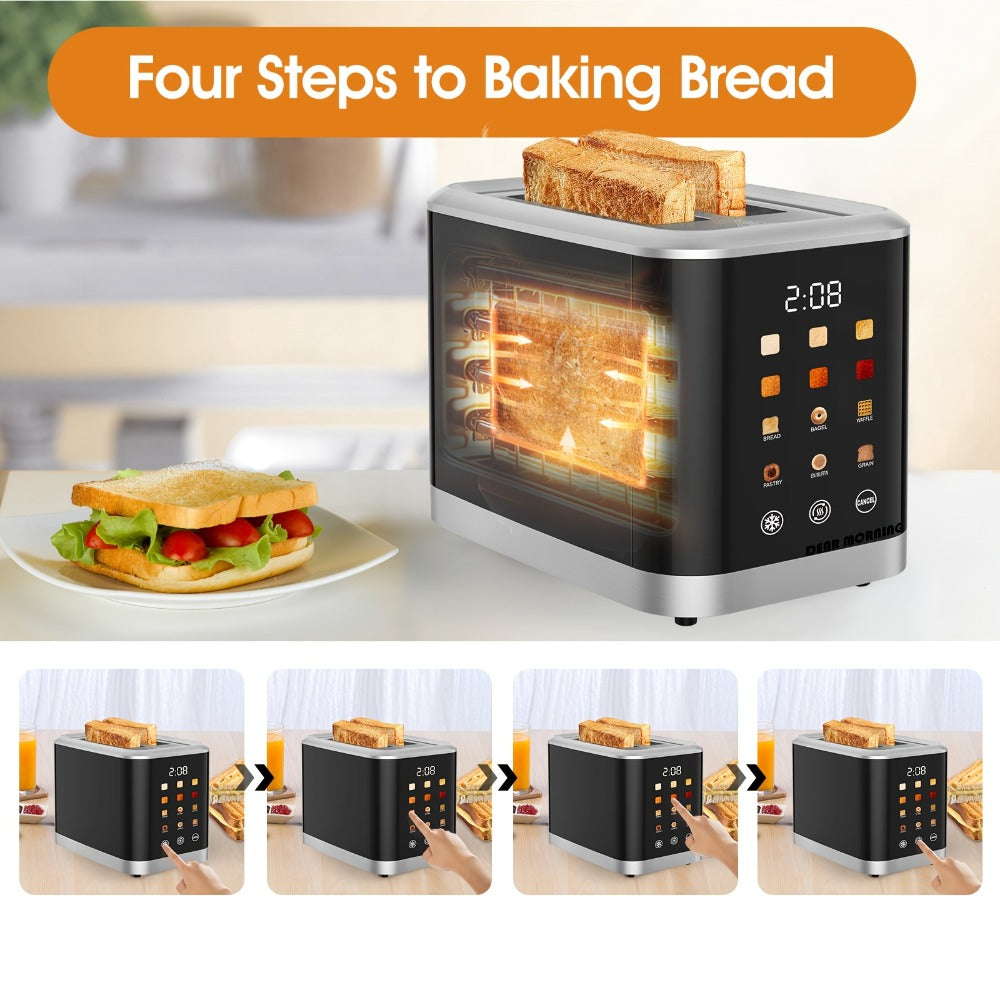 2 Slice Toaster with Touch Screen – 1.5" Wide Slot for Bread, Bagels & English Muffins, 6 Bread Types, 5 Toast Shade Settings, Cancel & Defrost Functions - product image 7