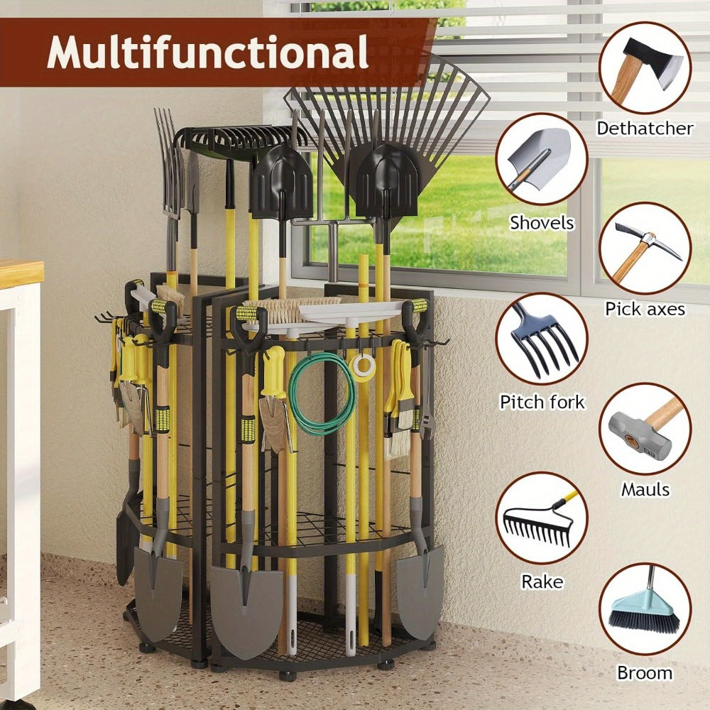 Wall Mount Tool Organizer Rack - Heavy Duty Metal Garden Tool Storage with Hooks for Shovels, Rakes & Long-Handled Tools | Garage, Shed & Backyard Corner Utility Storage - product image 8