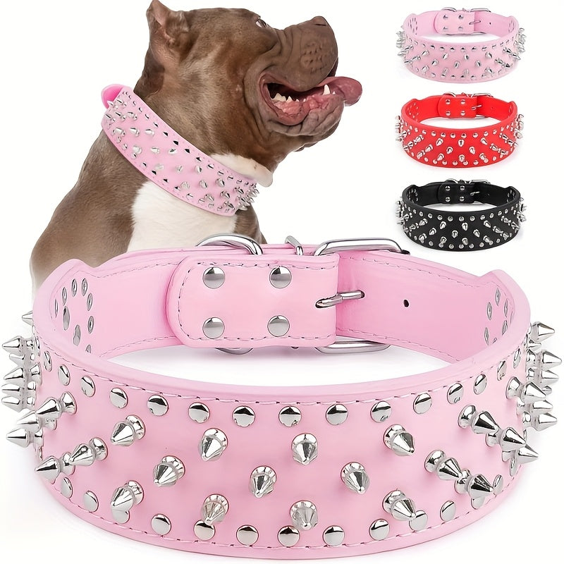 Spiked Dog Collar Faux Leather Mushroom Rivet Studded Adjustable Wide Punk Style for Pitbull Mastiff Bulldog Husky Rottweiler Medium Large Dogs M L 6 Colors - product image