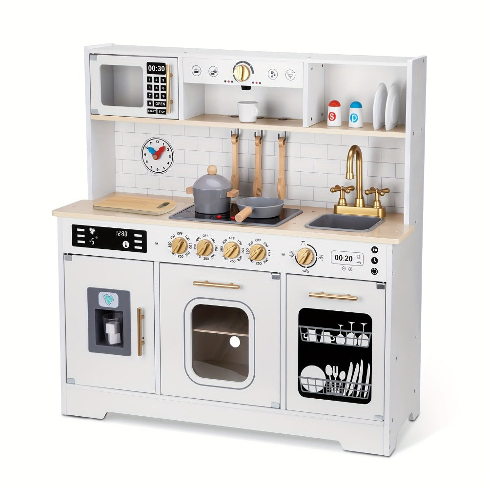 Realistic Pretend Play Kitchen for Toddlers Boys Girls Ages 3 4 5 6+ | Kids Play Kitchen Set with Sink Oven Stove Dishwasher Coffee Maker Ice Maker Microwave - product image