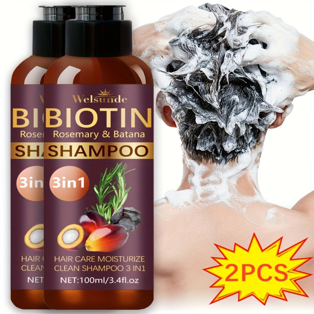 Biotin & Batana Oil Shampoo 2-Pack with Rosemary Extract – 3-in-1 Deep Moisture, Scalp Revitalizer & Damaged Hair Repair, Mild Natural Cleansing Formula, 100ml x2 (3.4 fl oz) - product image 2