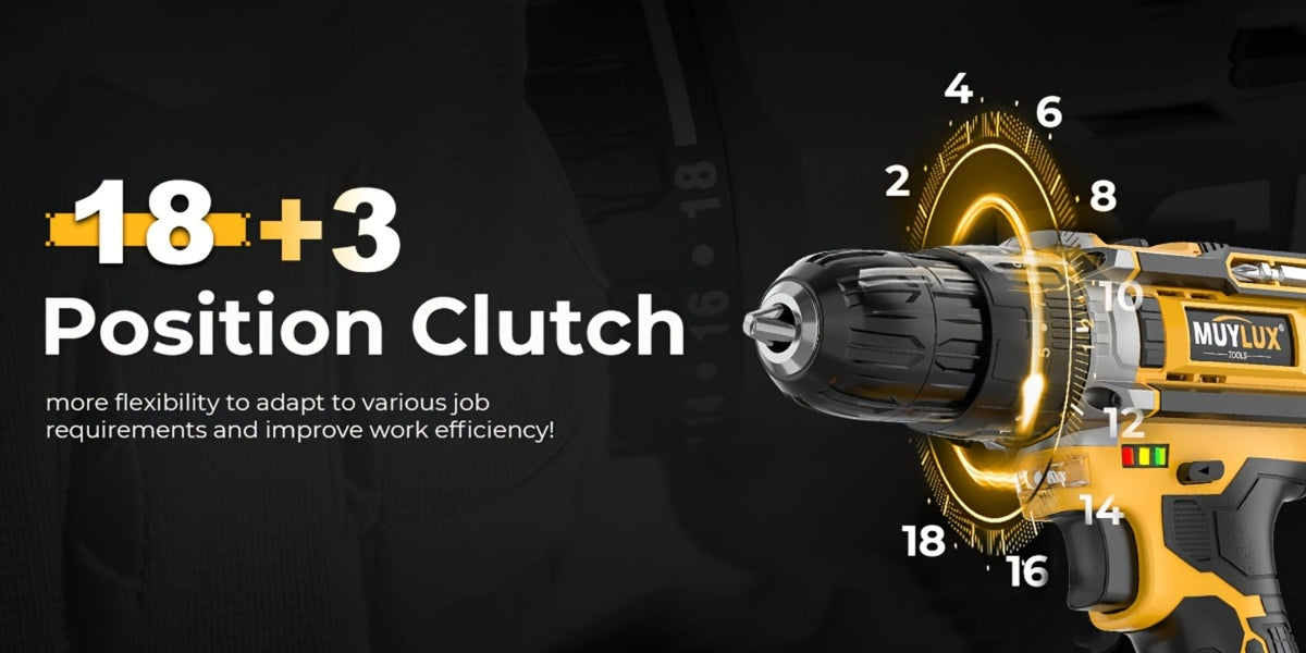 20V Cordless Drill Set Impact Power Drill 3/8 Inch Keyless Chuck 18+3 Clutch 45Nm Max Torque 2-Speed Work Light 2.0Ah Battery Fast Charger 136 148 PCS Kit - product image 18