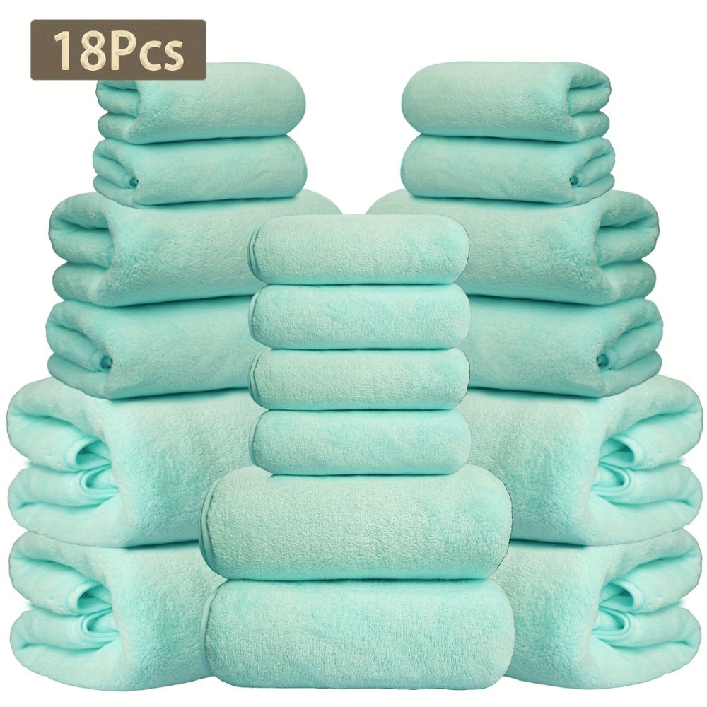 Coral Velvet Bath Towel Set 18pcs – 4 Bath Towels 4 Hand Towels 10 Washcloths Hotel Quality Soft Absorbent - product image 14