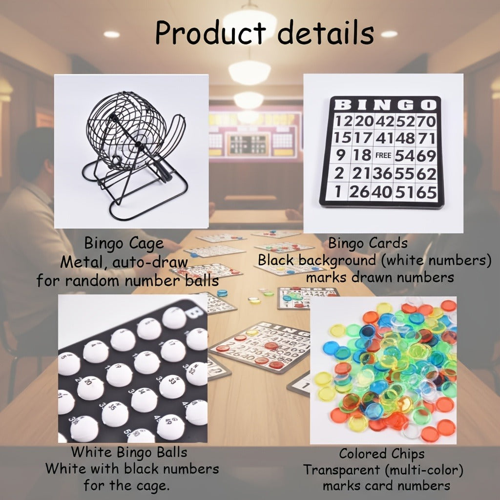 Deluxe Bingo Game Set with Stainless Steel Metal Cage – Includes Bingo Balls Cards & Colorful Chips – Classic Family Board Game for Game Nights Parties and Large Groups