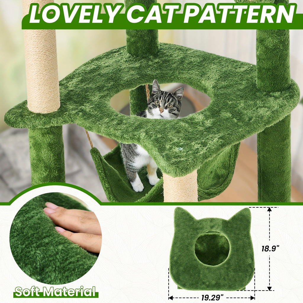 Cat Furniture for Living Room – Cat Tree 55" Large Multi-Level Cat Tower for Indoor Cats with Green Leaves, Hammock, Sisal Scratching Posts & Hanging Ball Toy - product image 12