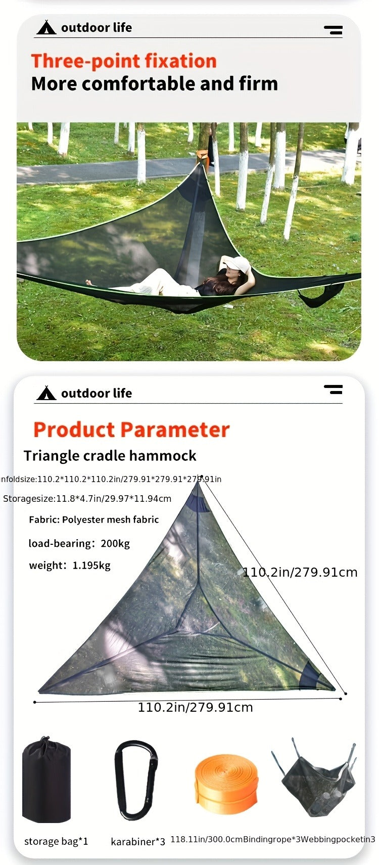 Outdoor Triangle Hammock Multi-Person – Sturdy Hanging Hammock for Adults & Kids – Large Aerial Tree Tent, Mesh Swing Camping Hammock for Backyard, Camping - product image 13