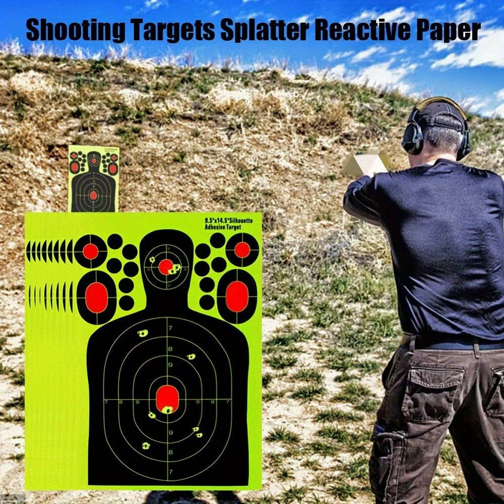 Splatter Shooting Targets Human Silhouette 20 Pack | High-Visibility Shot Placement Feedback | Reactive Glow Fluorescent Paper Range Targets for Pistol, Rifle - product image 9