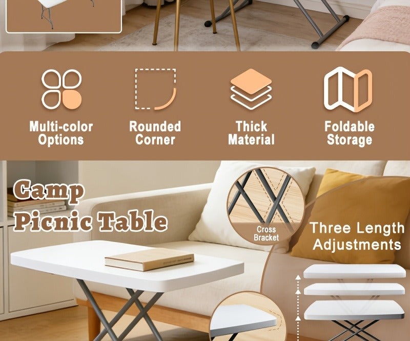 Folding Picnic Table Travel-friendly Plastic Camping Table Indoor Outdoor with Carrying Handle Lock 4FT 6FT Featherlight Fold Up Dining Table for Camping - product image 12