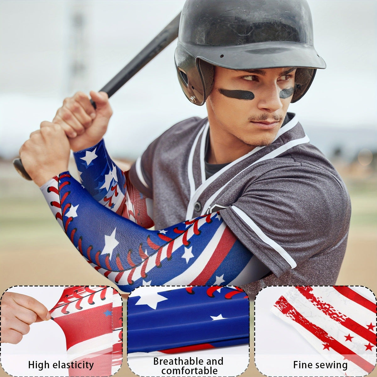 American Flag Star Design Compression Sports Elbow Covers, Anti-Slip UV Protection for Men Women, Ideal for Games Parties Outdoor Events | Patriotic Baseball - product image 10