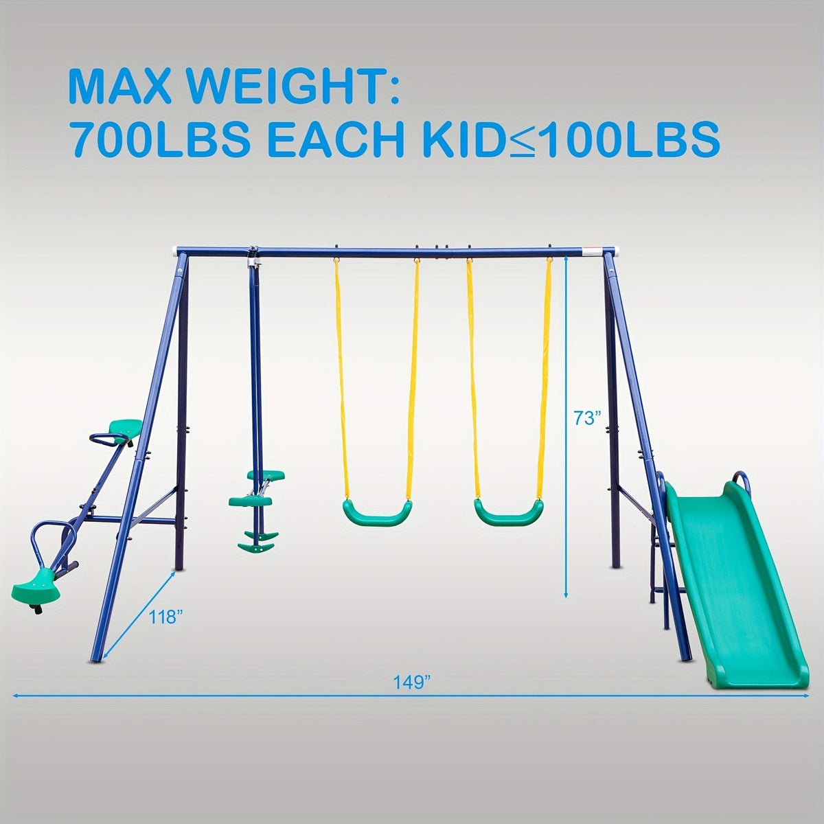 Heavy Duty A-Frame Metal Swing Set for Backyard with 2 Swings Slide Glider Seesaw Disc Seat Outdoor Playset for Kids Toddlers Backyard Play Structure - product image 8