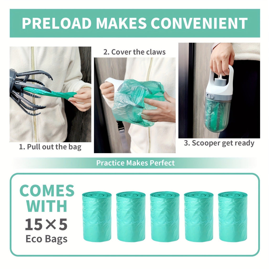 Travel-friendly Hands-Free Hygienic Waste Pick-Up System for Small Medium Large Dogs, Parks & Lawn Use – Dog Pooper Scooper No-Touch 2-in-1 with 75 Waste Bags - product image