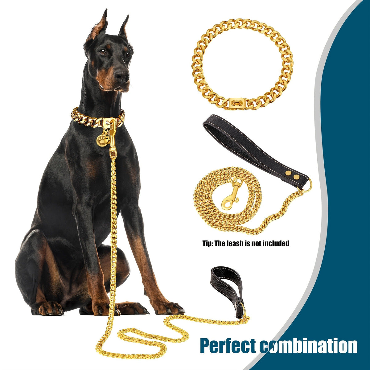 19mm Gold Plated Stainless Steel with Snap Lock, 6 Sizes for Puppy Small Medium Large Dogs | Cuban Link Dog Chain Collar - product image 6