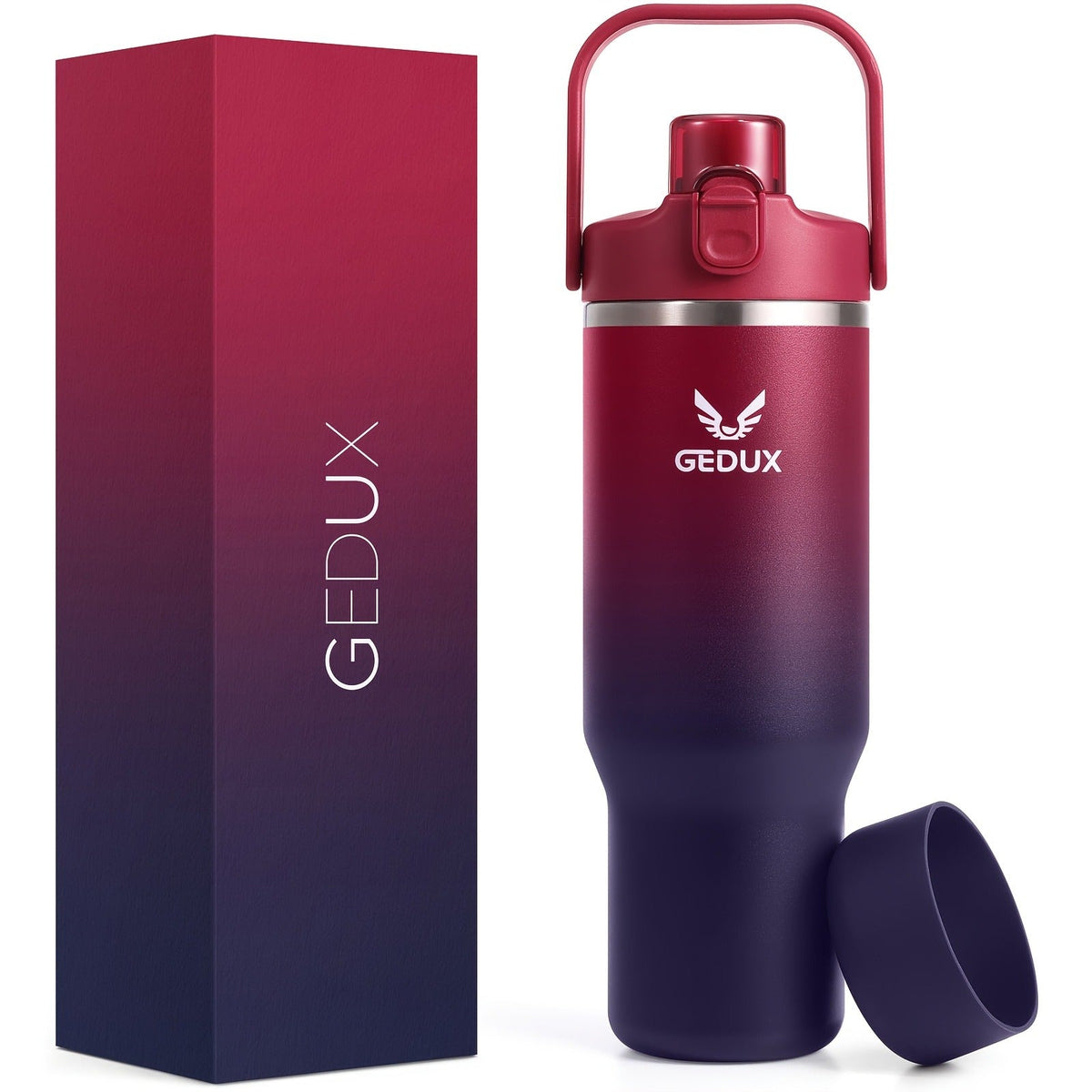 Vacuum Insulated Tumbler 32oz Stainless Steel with Handle Straw 2-in-1 Lid Chug Straw Lid Silicone Boot Matte Finish Keeps Drinks Cold Hot for Travel Gym Outdoor for Kitchen & Dining