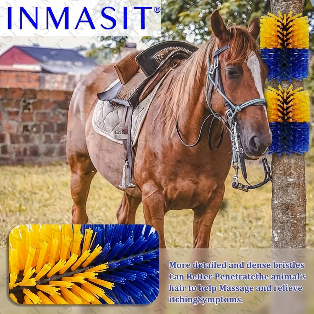 Livestock Grooming Brush Scratcher 8.7" – Easy Install with 4 Screws, Battery-Free Stress Reduction, Red/Blue & Yellow/Blue – All-in-One Massage & Itch Relief - product image 15