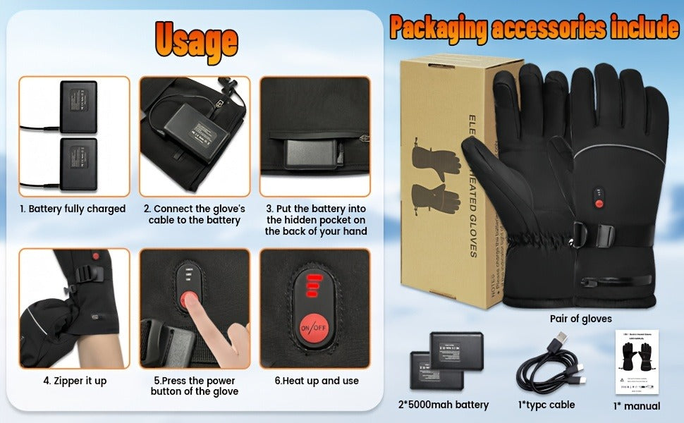 Rechargeable Heated Gloves 2x5000mAh | 3-Speed Temperature Control, Touchscreen Fingertips, Thermal Winter Gloves for Men & Women, Skiing, Hunting, Fishing - product image 10