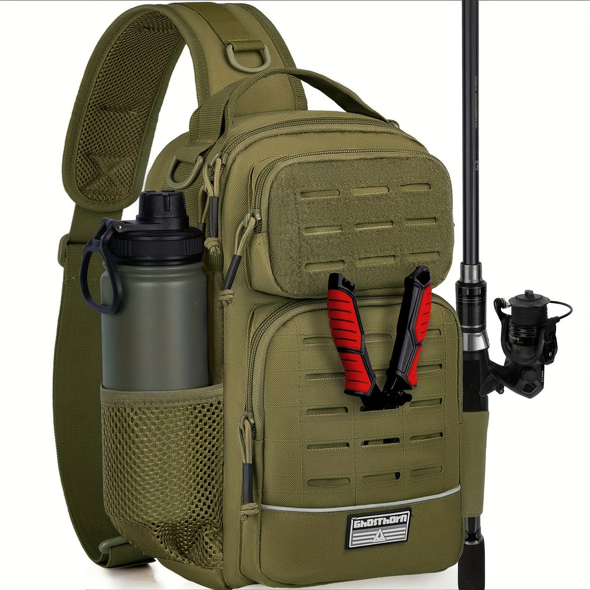 Tactical Outdoor Gear Bag for Fishing Tackle, Hunting & Camping, Multi-Pocket Crossbody Bag, Available in Green Camo, Black Camo, Black & Khaki, Gift Box - product image 7