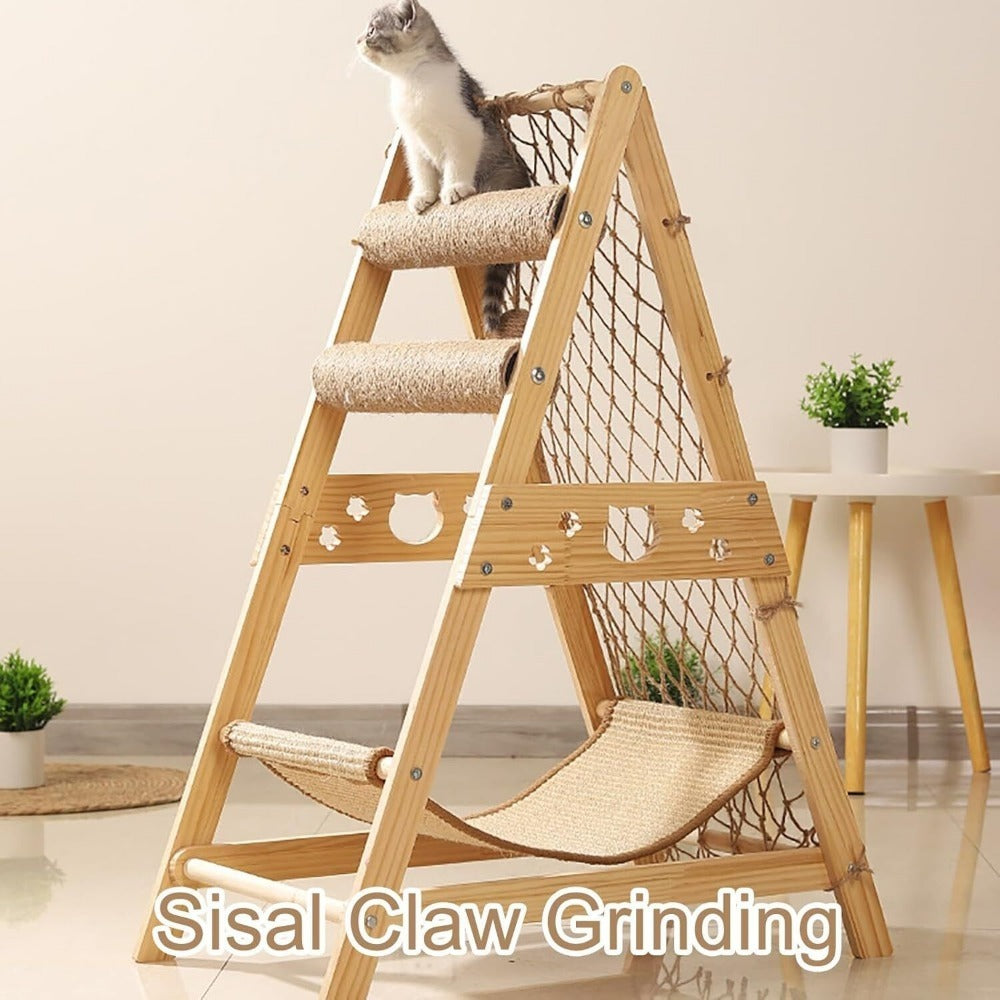 Bamboo Stable Cat Climbing Tower for Indoor Cats, Kittens & Small Cats, Space-Saving Design | Cat Tree Triangle Cat Tower with Sisal Scratching Posts, Soft - product image 2