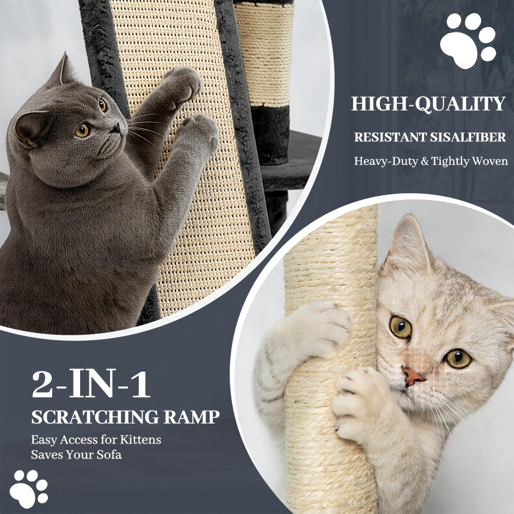 Large Multi-Level Cat Tree Tower – 68 – 81 Inch Tall Cat Condo with 2 Condos, 3 Plush Perches, Scratching Posts & Cat Hair Brush - product image 15