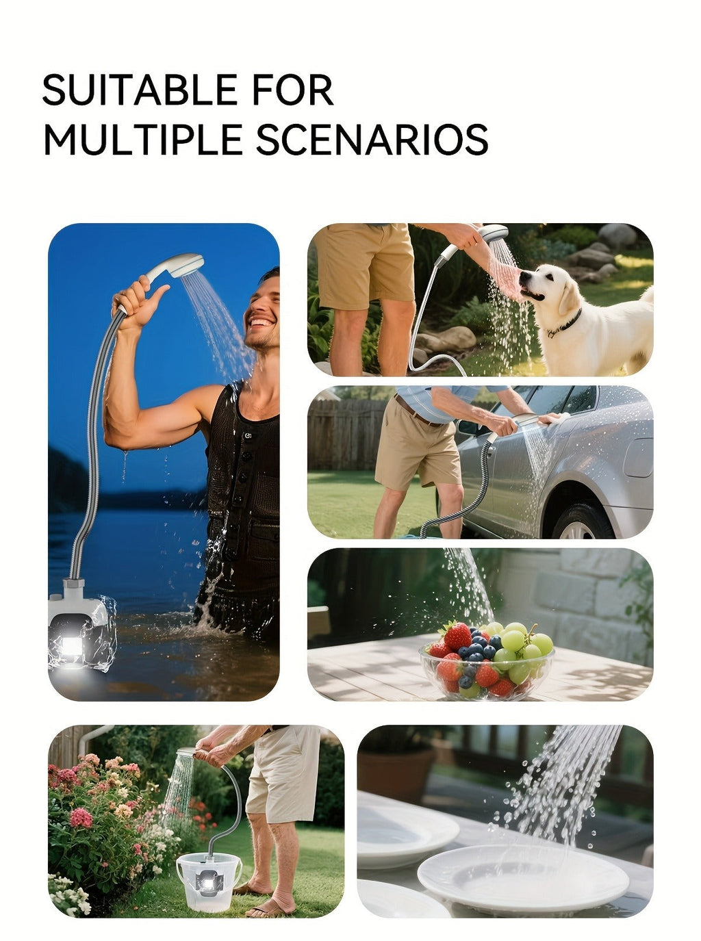 Portable Outdoor Shower with Light 2-in-1 – Camping, Hiking, Pet Bathing & Car Cleaning Shower Pump – 2000mAh Rechargeable, Power Display, Spray Nozzle, Hose - product image 12