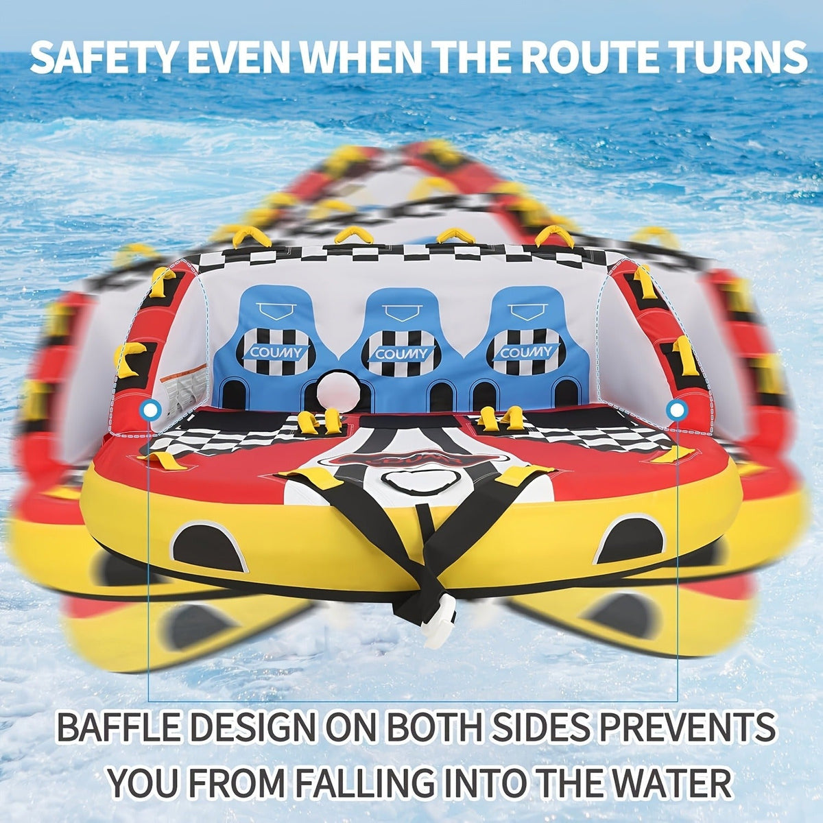Inflatable Towable Tube for Boating – Heavy Duty PVC Pull Behind Water Tube with Front & Rear Tow Points, 840D Nylon Cover, Sofa Seat Design for 3-4 Riders - product image 10