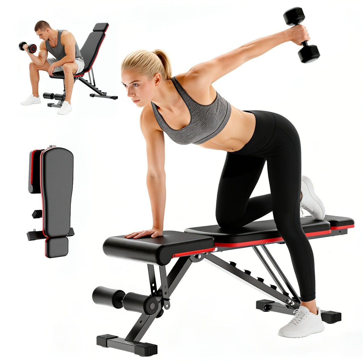 Foldable 14-in-1 Home Gym Dumbbell Bench, 1000 lbs Capacity, Roman Chair with Thick Cushion & Headrest – Adjustable Weight Bench - product image 10