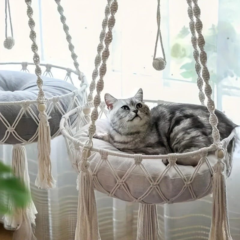 Indoor Cat Nest Basket for 1-2 Cats, 11.81" & 15.75" Diameter – Hand-Woven Rope Cat Hammock & Swing Bed - product image 14