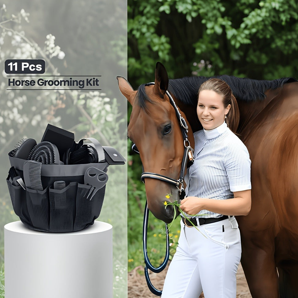 Horse Grooming Kit 11-Piece Set with Storage Bag | SEAOTTER Professional Equine Grooming Supplies, Black | Complete Beginner & Daily Care Set with Curry Comb - product image 6